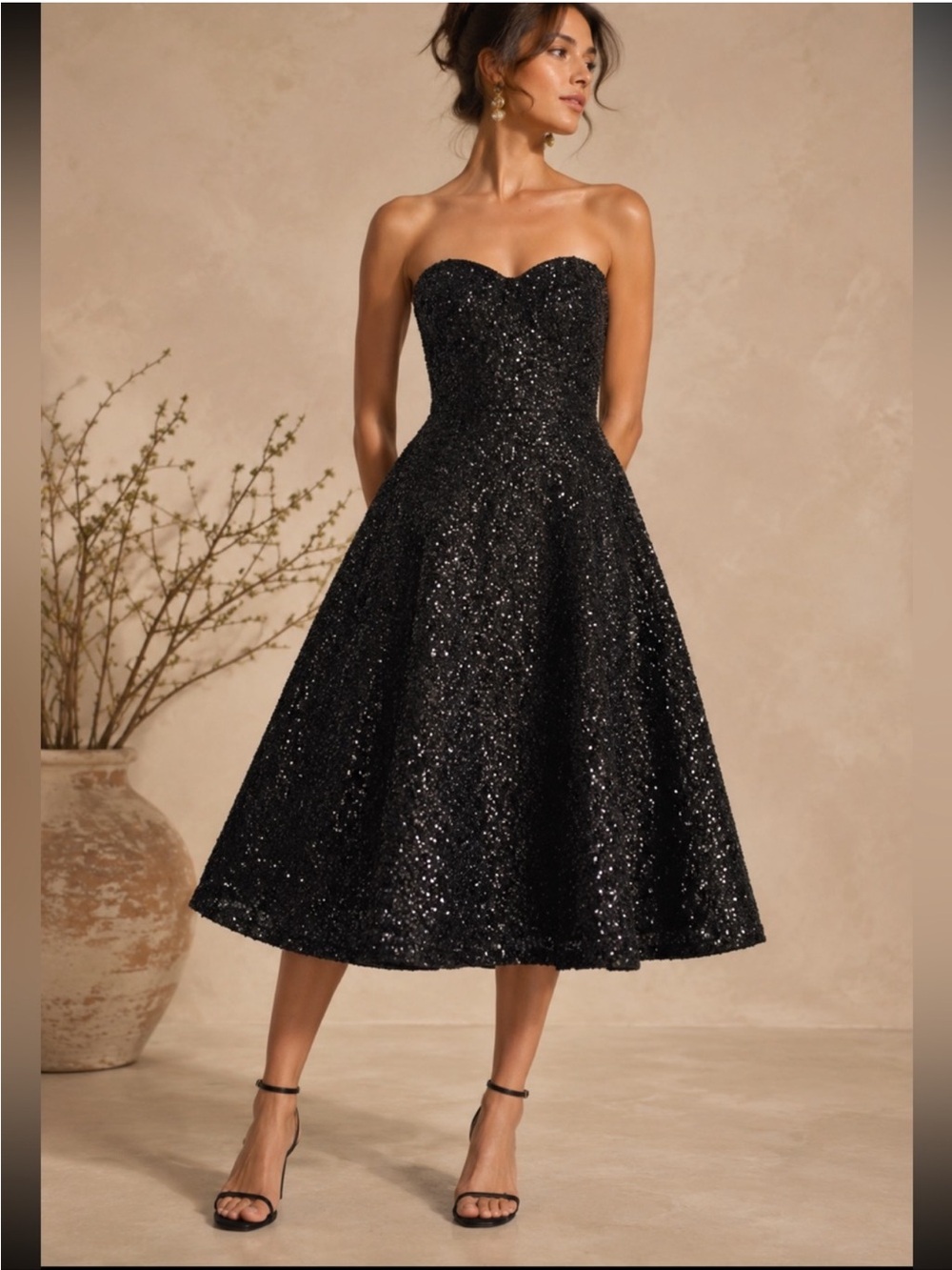 Nadine Merabi Marilyn Rhinestone Cocktail Dress Black